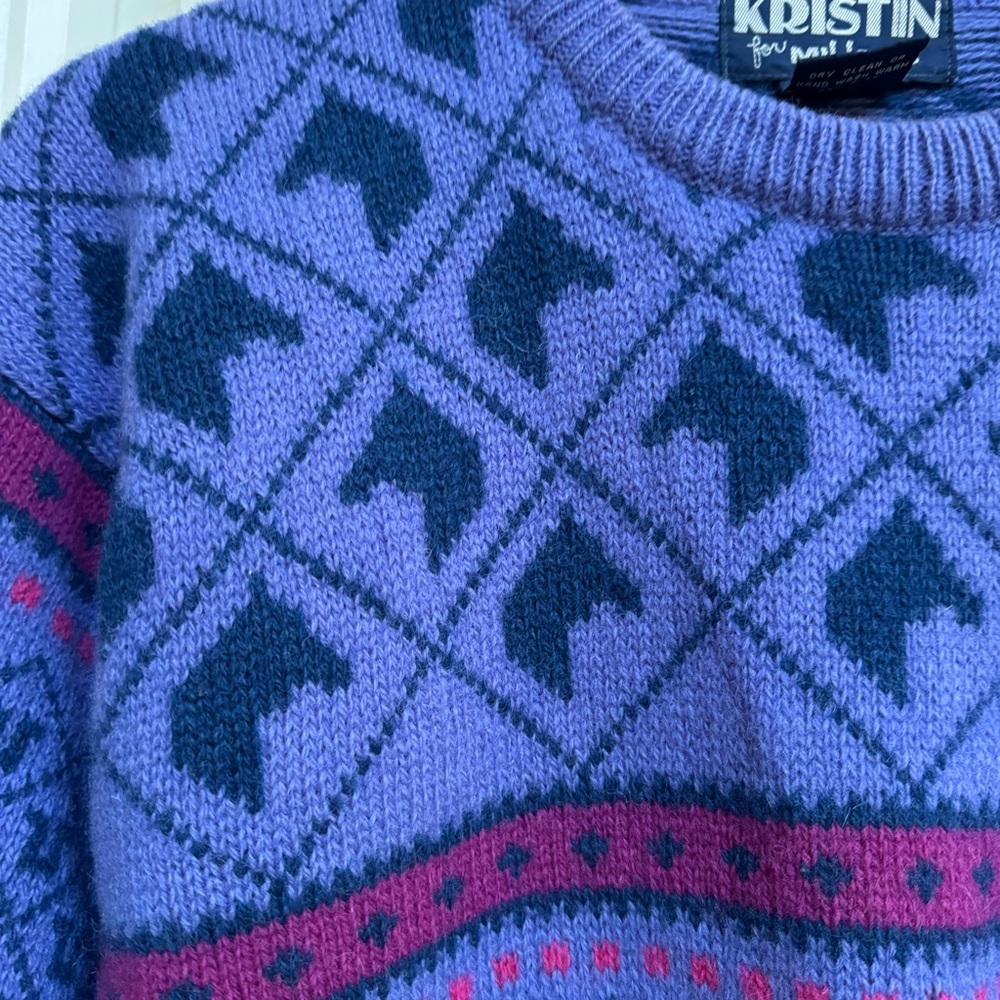 VTG Kristin for Miller’s Purple & Pink Wool Fair Isle Horse Motif Sweater. S - Picture 3 of 4